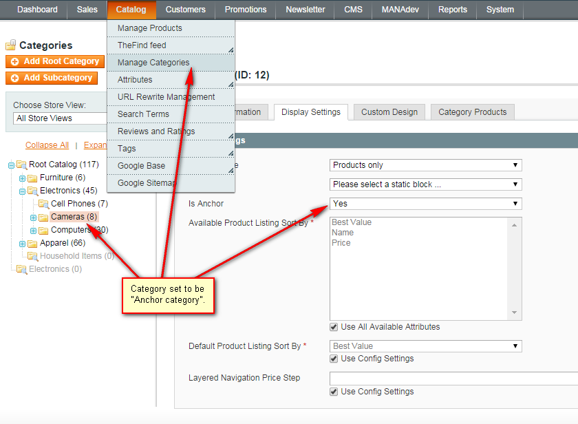 Admin setup for anchor category in Magento