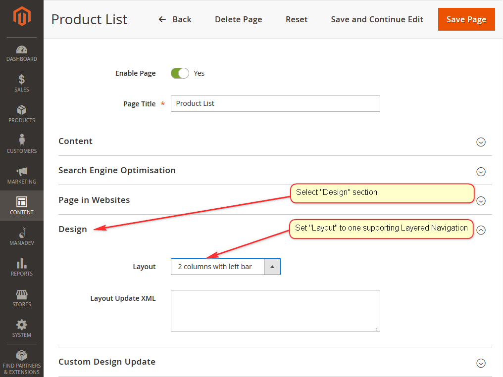 Page Design Setting