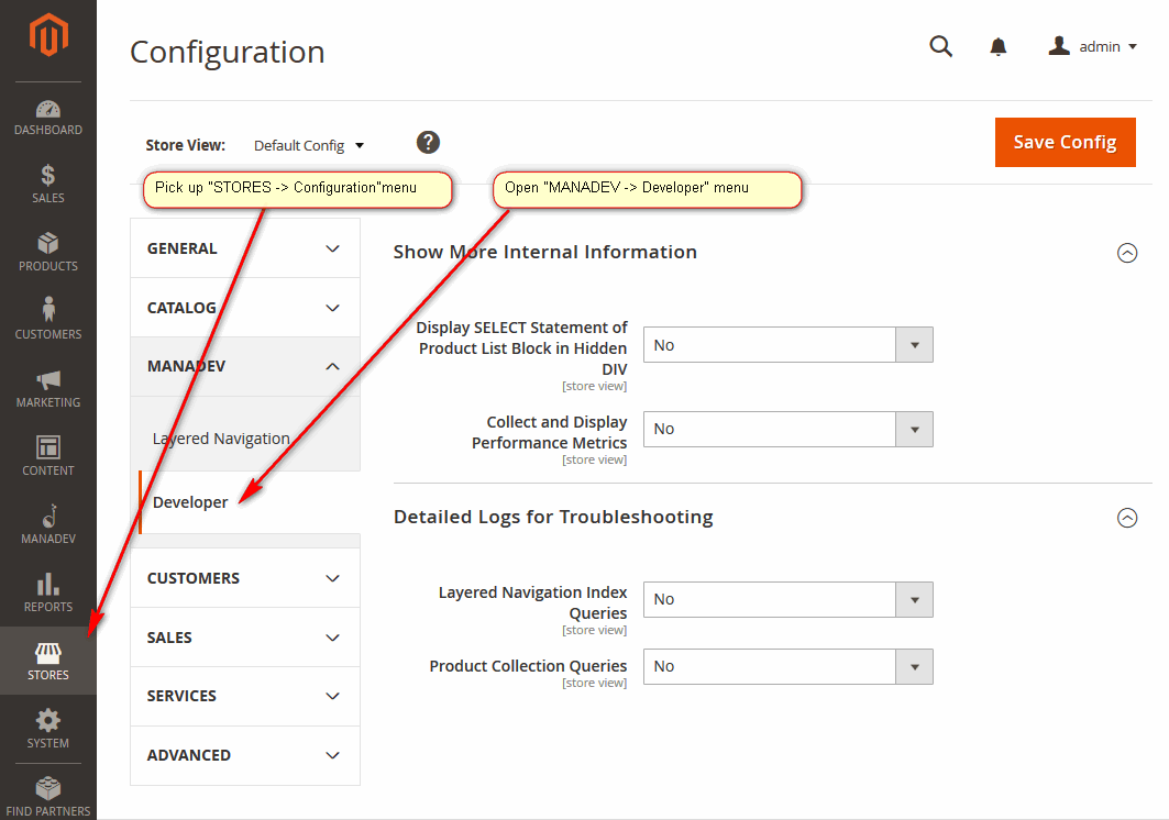 Admin Panel Menu for Developers