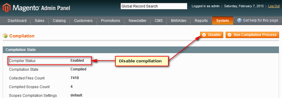 Disable Compilation in Magento