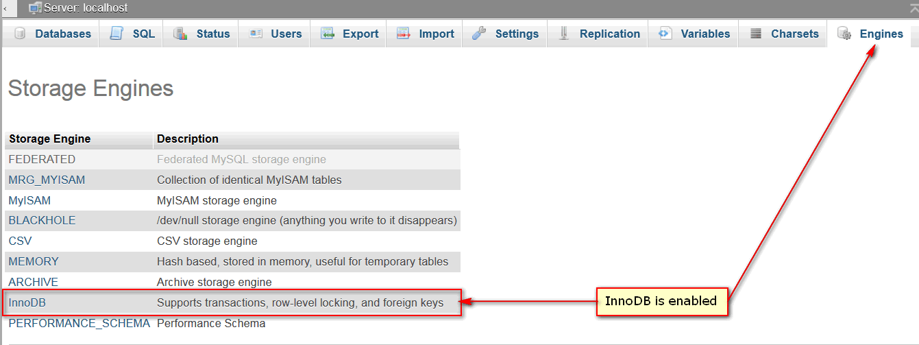 Check If InnoDB Database Storage Engine is Enabled