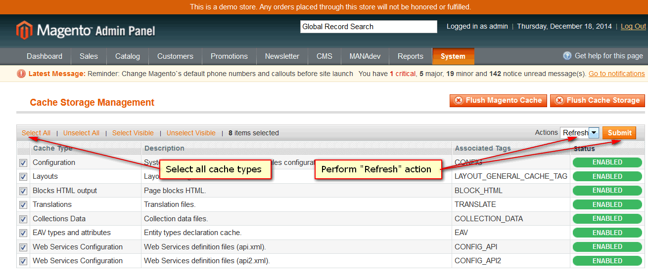 Refresh Magento Cache