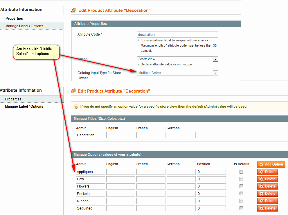 Attribute With Multiple Select Input