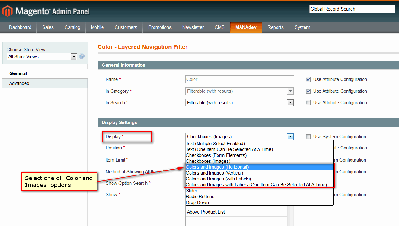 Color Filter Display Settings