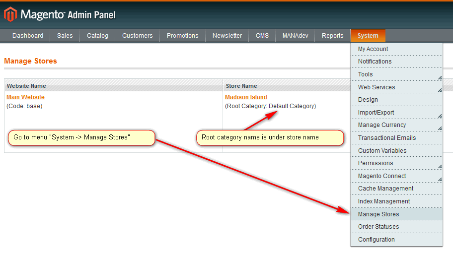 How to find store root category name