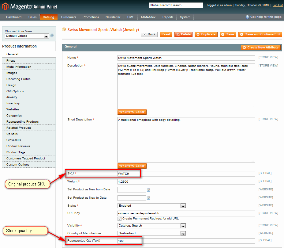 Representing Products - General Tab