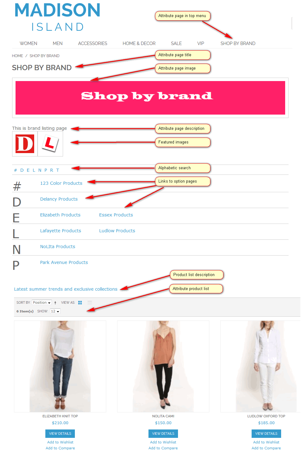 Shop By Brand Attribute Splash Pages - Attribute Page Layout