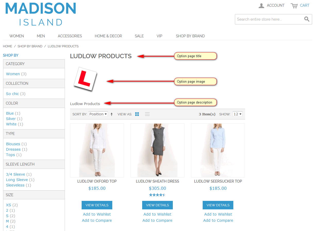 Shop By Brand Attribute Splash Pages - Option Page Layout