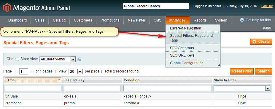 Special Filters, Pages and Tags