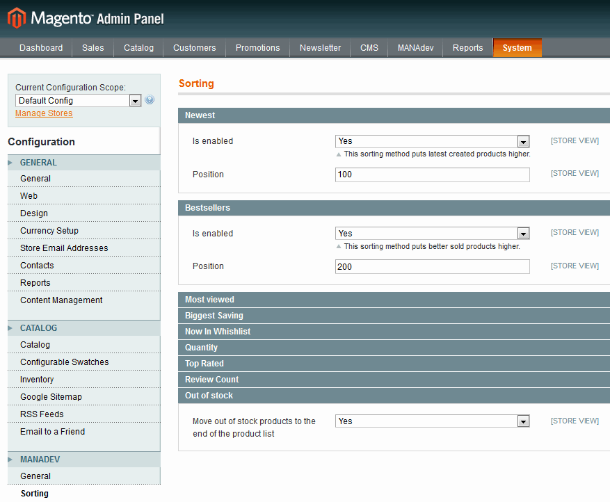 Sorting Method Configuration